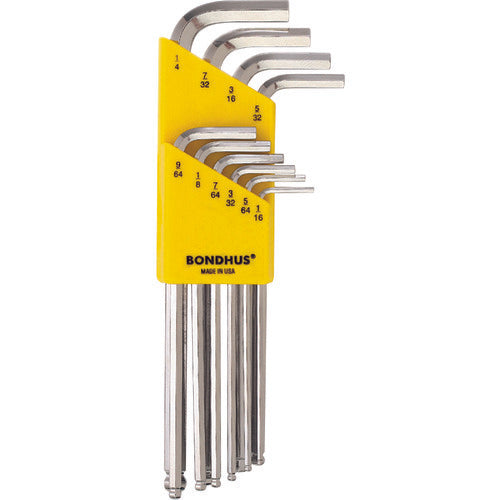 BONDHUS 볼 포인트 L-렌치 롱 도금 인치 세트 10개 세트(1/16-1/4) BLX10B 1 S