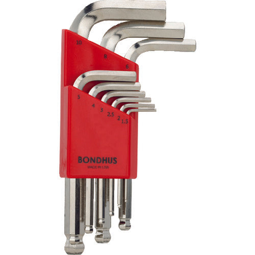 BONDHUS Hexagonal Wrench Set Ball Point L-Wrench Short Plated 9-Piece Set (1.5-10mm) BLX9MSB 1 S