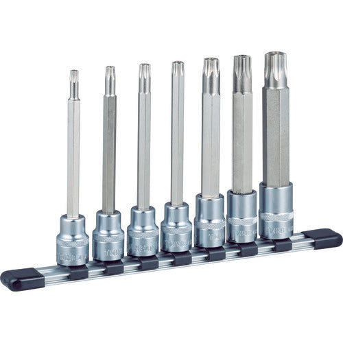 TONE Hex Lobe Socket Set Long Torx Socket Set (Tamper Proof Type with Holder) 12.7mm Drive HTX407HL 1 S