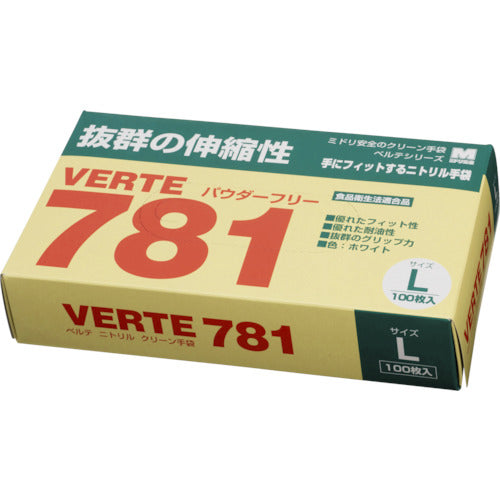 ミドリ安全 ディスポタイプニトリル製ソフト手袋 Lサイズ VERTE-781-N-L 1 箱
