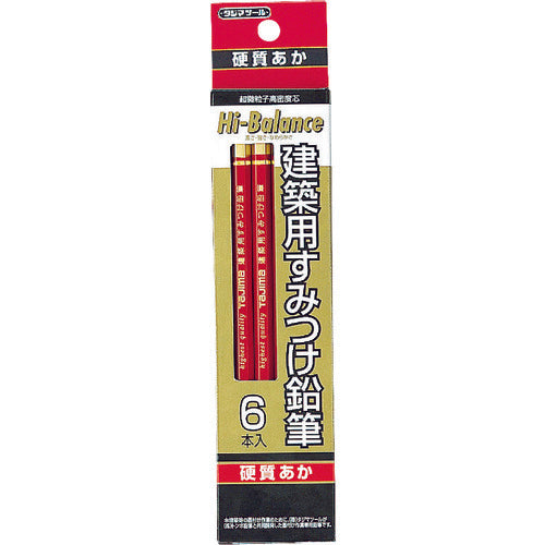 Tajima Architectural Corner Pencils, Hard Red, Pack of 6, KNE6-RH, 1 PK