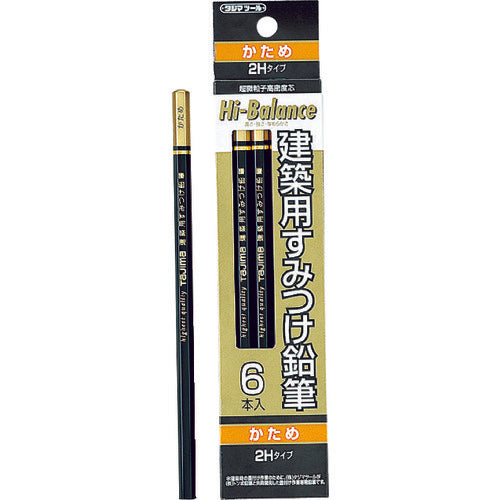 Tajima Architectural Corner Pencil, Hard (2H), Pack of 6, KNE6-2H, 1 PK