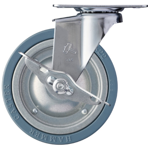 해머 플레이트식 캐스터 플레이트식 캐스터 자재(스토퍼 부착) 바퀴 직경 125mm 고무 바퀴(스틸 휠) E 시리즈 415E-PR125 1개