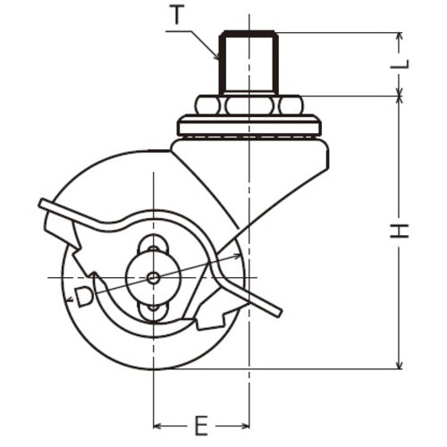 해머 나사식 M12 선회식 고무 바퀴 40mm 스토퍼 부착 40515A-30R40 1개