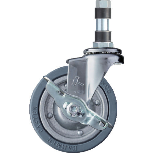 해머 파이프 삽입식 캐스터 파이프 삽입식 캐스터 자재(스토퍼 부착) 바퀴 직경 100mm 고무 바퀴(스틸 휠) φ22용 4156EX-PR100 1개