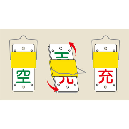 緑十字 高圧ガス標識 ボンベ表示札・スライド式(充⇔空) 札−14A 90×35mm エンビ 042014 1 枚