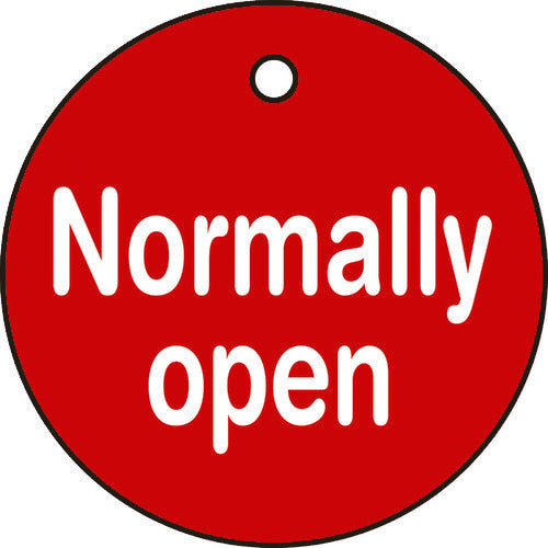 緑十字 バルブ開閉札 Normally open(赤) 50mmΦ 両面表示 PET 151120 1 枚