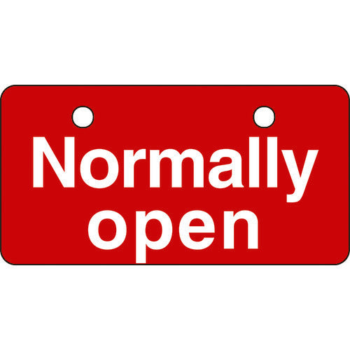 緑十字 バルブ開閉札 Normally open(常時開)・赤 50×100mm 168003 1 枚