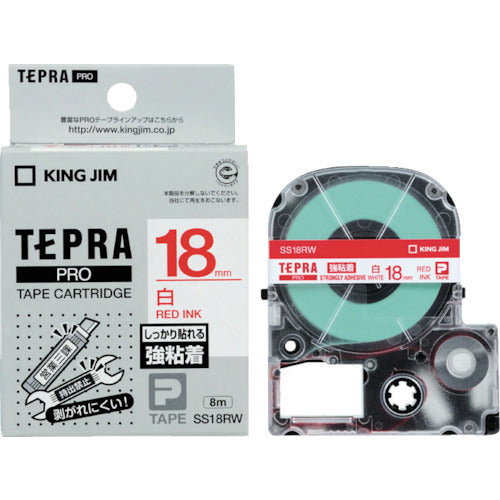 KING JIM 【순정】 “테프라” PRO 테이프 18 mm 강점착 라벨 화이트 라벨/적문자 길이 8 m SS18RW 1개