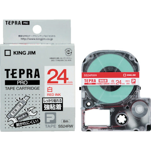 KING JIM 【순정】 “테프라” PRO 테이프 24 mm 강점착 라벨 화이트 라벨/적문자 길이 8 m SS24RW 1개