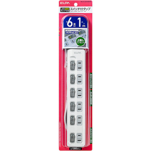 ELPA Office Tap LED Lamp Switch Tap 6 Outlets 1m WLS-LU61EB-W 1 pc