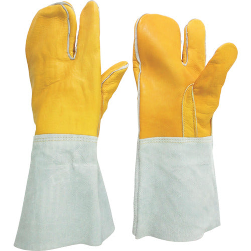 Midori Anzen Welding Gloves, 3-fingered, Cowhide Leather, MT-107D-3P, 1 pair
