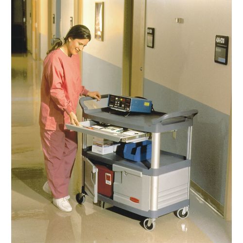 고무 하녀 엑스트라 유틸리티 카트 잠긴 문이있는 회색 409475 1 대