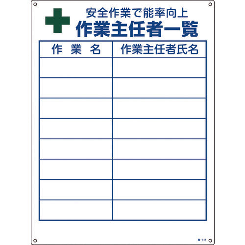 Green Cross Work Supervisor Job Sign Work Supervisor List Job-511 600 x 450 mm PVC 049511 1 sheet