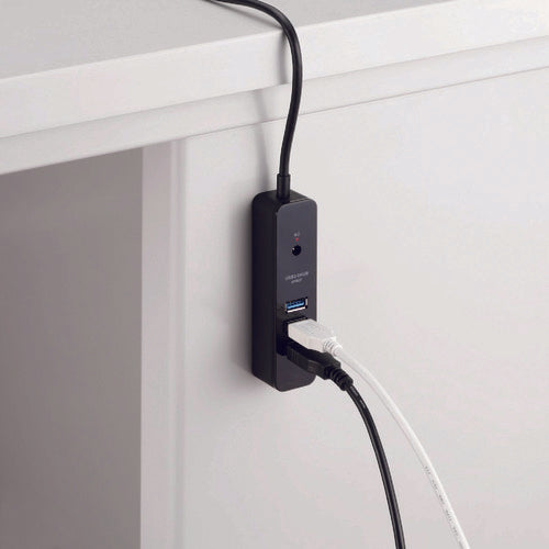 ELECOM USB 3.0 Hub with 4 Ports, Strong Magnet, Cord Keeper, Black, U3H-T410SBK, 1 pc