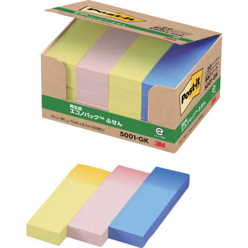 3M Post-it 75X25mm 100 sheets x 20 pads 3-color mix 5001-GK 1 piece