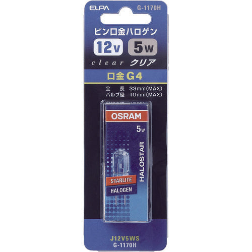 ELPA 전구(할로겐구) 핀구금 할로겐 J G4 전압 12V 소비 전력 5W 클리어 J12V5WS G-1170H 1개
