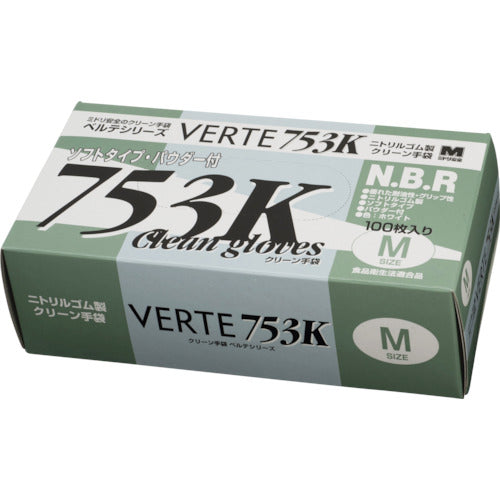 ミドリ安全 ニトリル使い捨て手袋 粉付 白 M (100枚入) VERTE-753K-M 1 箱