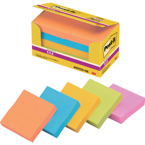 3M ポスト・イット 強粘着 50X50mm 90枚X10パッド 5色混色 6501SS-NE 1 箱