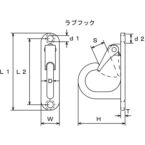 水本 ステンレス ラブフック 曲面用 全長105mm B-2557 1 個