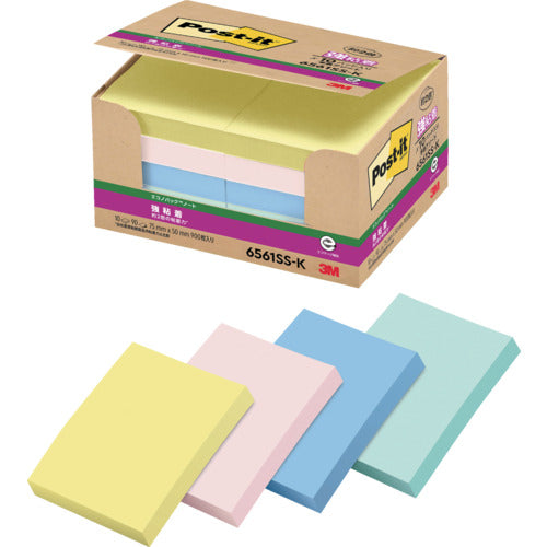 3M ポスト・イット 強粘着 75X50mm 90枚X10パッド 4色混色 6561SS-K 1 箱
