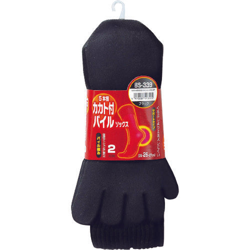 오타후쿠 카카토 첨부 5개 손가락 파일 양말(2P) 블랙 BS-339-BK 1조