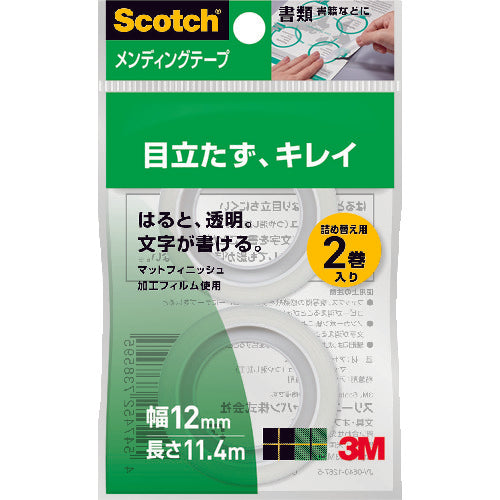 3M 事務用テープ メンディングテープ小巻 詰替え用 12mm×11.4m CM12-R2P 1 PK