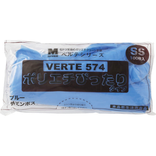 ミドリ安全 ポリエチレンディスポ手袋 ベルテ574 100枚 袋入 SS VERTE-574-SS 1 袋