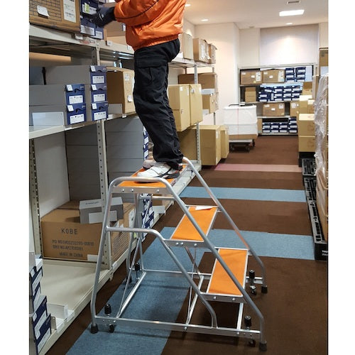 TRUSCO Aluminum Work Platform with Magnetic Casters, 0.9m Height, 3 Steps, TAF-93MG, 1 Unit