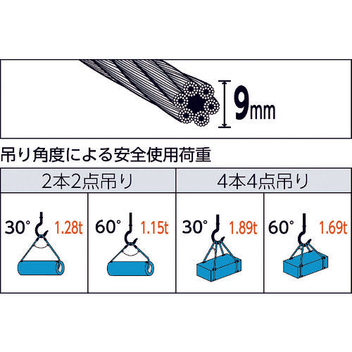 TRUSCO ワイヤロープスリング Bタイプ アルミロック 9mmX1m TWBL-9S1 1 本