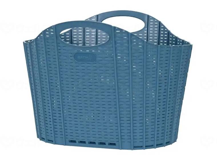 清水産業ハルサスタジオ 折りたためるランドリーバスケットラタン ブルー ケース