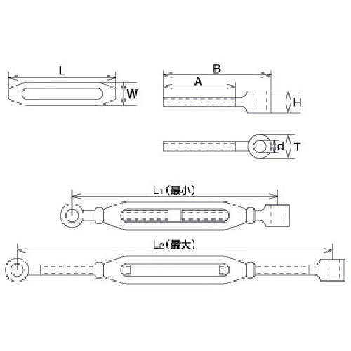 미즈모토 스테인리스 프레임식 턴버클 A&A 비틀림 지름 2분 5厘 사용 하중 2.94kN TB-8A 1개