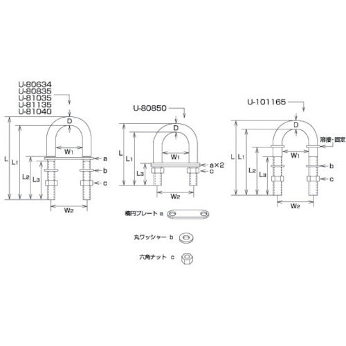 미즈모토 스테인리스 U볼트 A형 내폭 24mm U-80634 1개