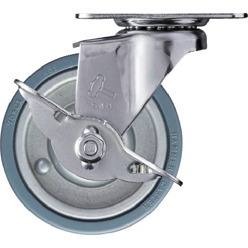 Hammer Plate Caster Swivel (with stopper) Rubber Wheel (Steel Wheel) 75mm E Series 415E-PR75 1 pc