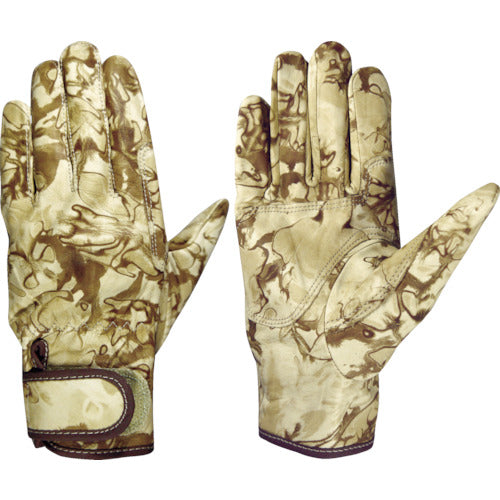 Fuji Glove Japanese Cowhide Leather Gloves (Velcro Cuffs) PH-36 Brown Camouflage M with Pad 5251 1 Pair