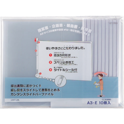 LIHIT A3/E Slide Bar File (10 pcs) White G1721-0 1 PK