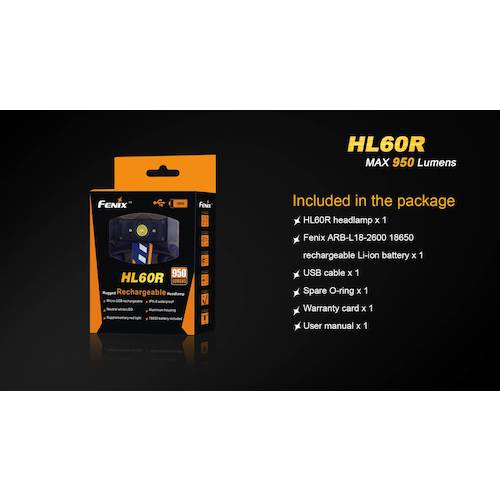 FENIX Rechargeable LED Headlight HL60RBLACK HL60RBLACK 1 piece