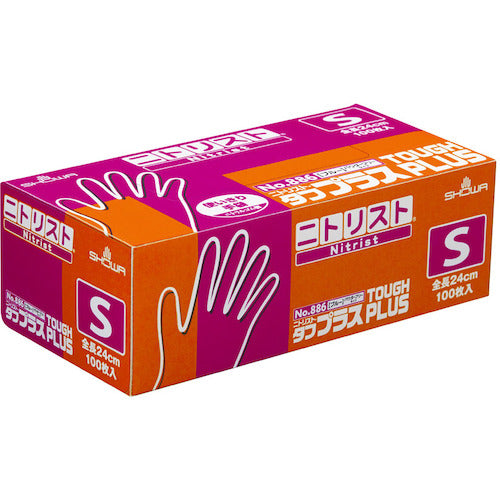 SHOWA Nitrile Rubber Disposable Gloves No. 886 Nitrist Tough Plus 100 pieces S size NO886-S 1 box