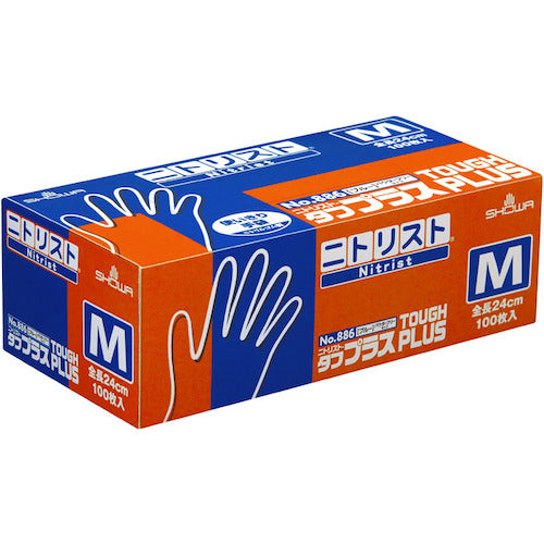 SHOWA Nitrile Rubber Disposable Gloves No. 886 Nitrist Tough Plus 100 pieces Medium size NO886-M 1 box