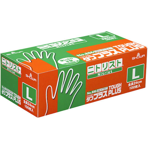 SHOWA Nitrile Rubber Disposable Gloves No. 886 Nitrist Tough Plus 100 pieces L size NO886-L 1 box