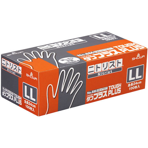 SHOWA Nitrile Rubber Disposable Gloves No. 886 Nitrist Tough Plus 100 pieces LL size NO886-LL 1 box