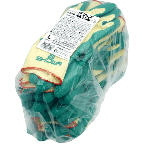 SHOWA 天然ゴム背抜き手袋 まとめ買い 簡易包装グリップ(ソフトタイプ)10双入 グリーン Lサイズ NO310-L10P 1 PK