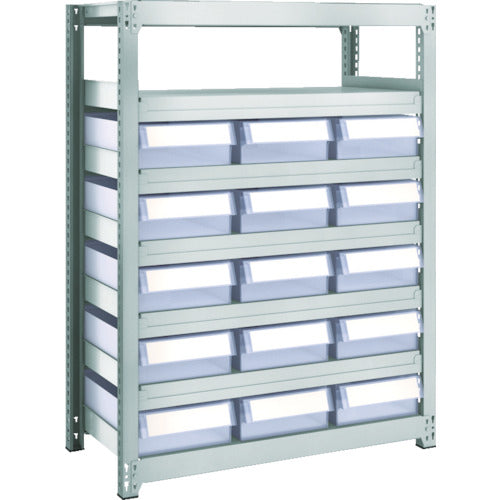 TRUSCCO 스틸제 경중량 볼트리스 선반 M2형 수지 투명 인출부 W860×D450×H1200 대×15 M2-4347-D15 1대