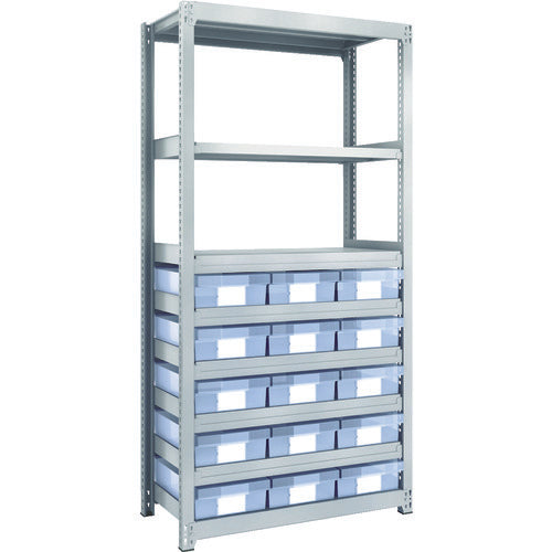 TRUSCO Steel Light-Medium-Duty Boltless Shelf M2 Type with Plastic Transparent Drawer W860 x D450 x H1800 Large x 15 M2-6348-D15 1 Unit