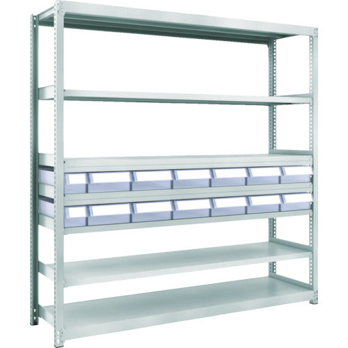 TRUSCO Steel light and medium weight boltless shelf M2 type with resin transparent drawer W1760 x D450 x H1800 Small x 2, large x 12 M2-6647-C2D12 1 unit