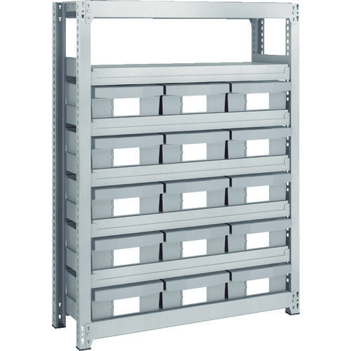 TRUSCO Steel Light-Medium-Duty Boltless Shelf M2 Type Resin Neo-Gray Drawer Included W860 x D300 x H1200 Large x 15 M2-4337-F15 1 Unit