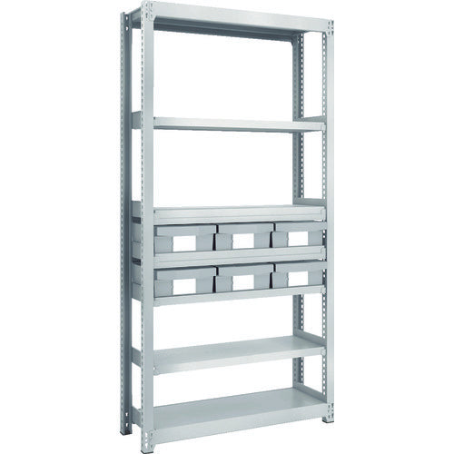 TRUSCO Steel Light-Medium-Duty Boltless Shelf M2 Type Resin Neo-Gray Drawers W860 x D300 x H1800 Large x 6 M2-6337-F6 1 Unit