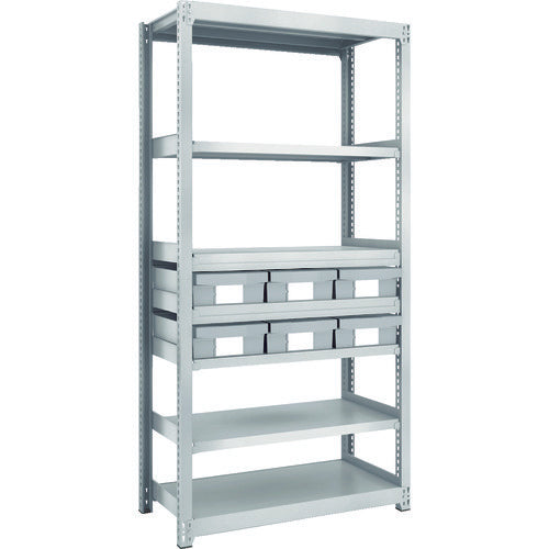 TRUSCO Steel Light-Medium-Duty Boltless Shelf M2 Type Resin Neo-Gray Drawers W860 x D450 x H1800 Large x 6 M2-6347-F6 1 Unit
