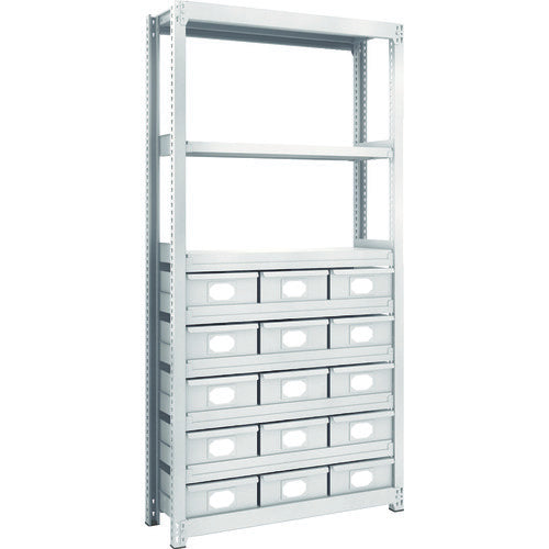 TRUSCO Steel Light-Medium-Duty Boltless Shelf M2 Type with Steel Drawers W860 x D300 x H1800 Large x 15 M2-6338-B15 1 Unit
