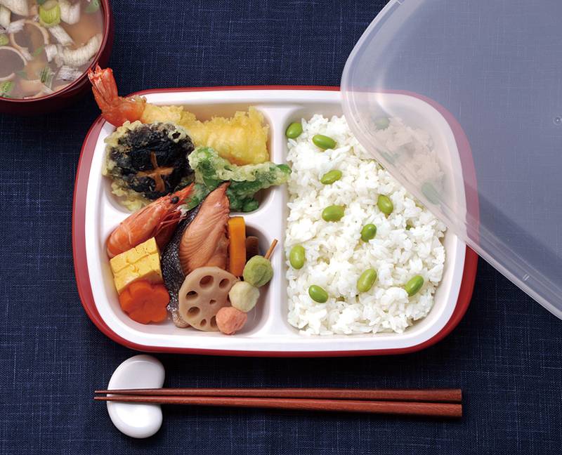 Komori Plastic Lunch Plate with Lid (Square) "Rakuben" Red